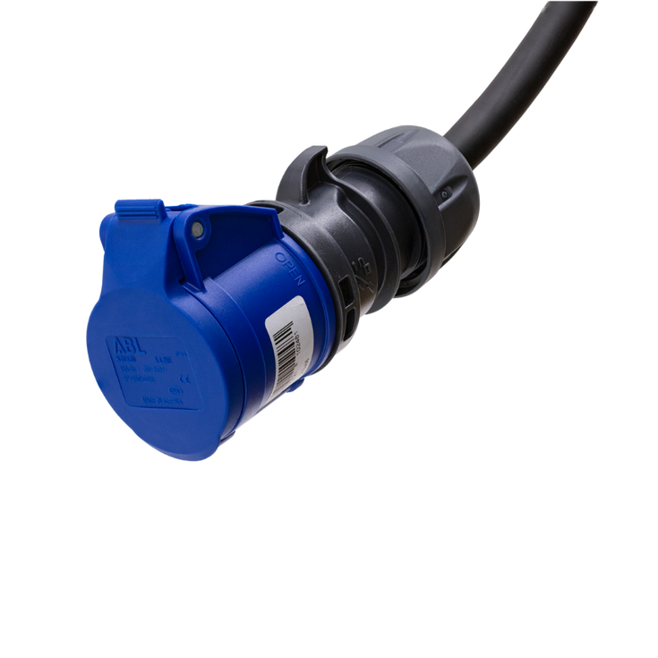 Adapter cable type 2 (charging station side) to 3-pole 16A blue commando socket