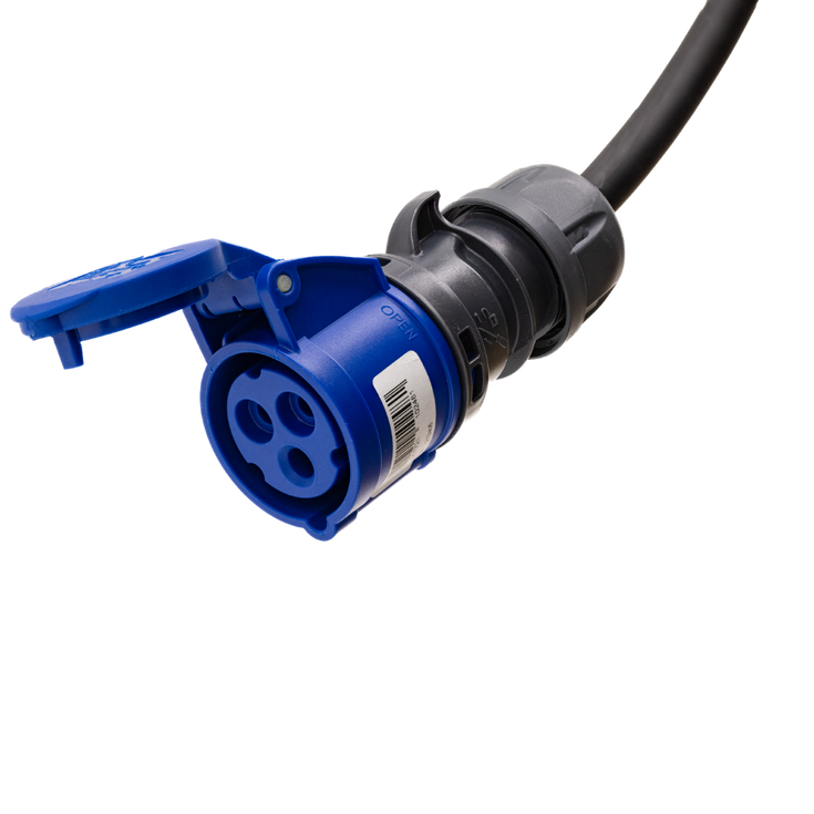 Adapter cable type 2 (charging station side) to 3-pole 16A blue commando socket