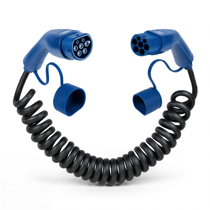 Type 2  | mode 3 | 32a | 22kW | coiled charging cable