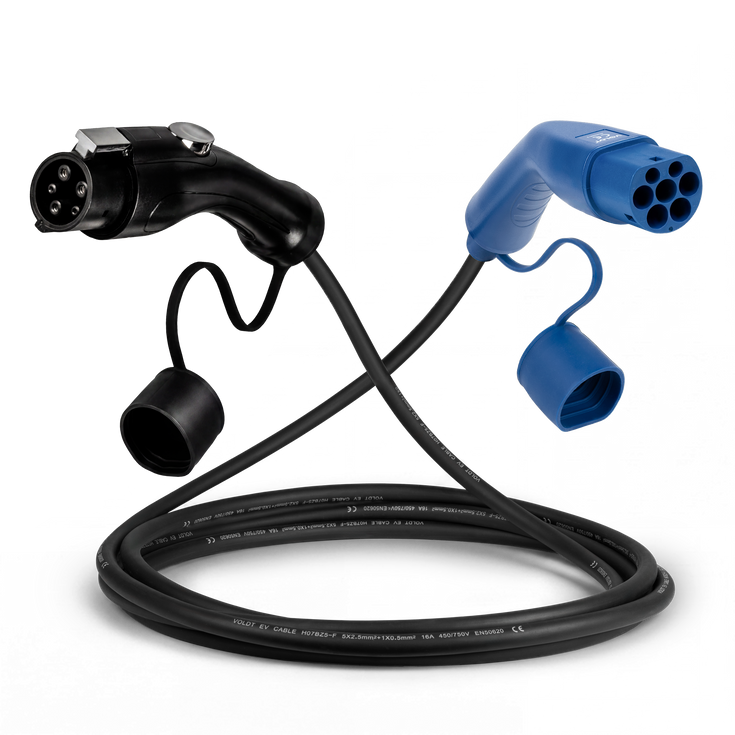 Type 1 - type 2 | 1 phase | 16A | 3,7kW charging cable