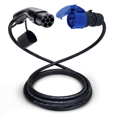 Adapter cable type 2 (charging station side) to 3-pole blue 32A commando socket
